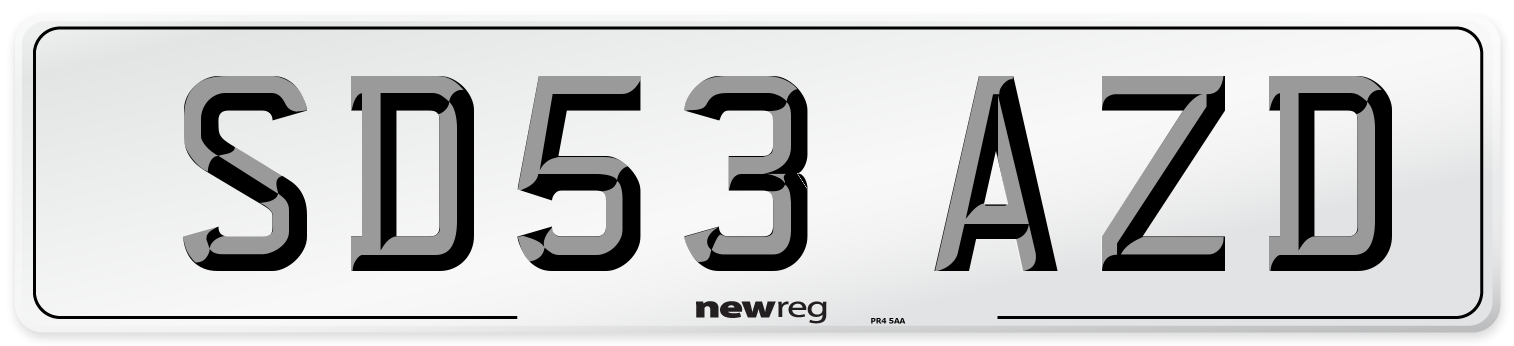 SD53 AZD Number Plate from New Reg
